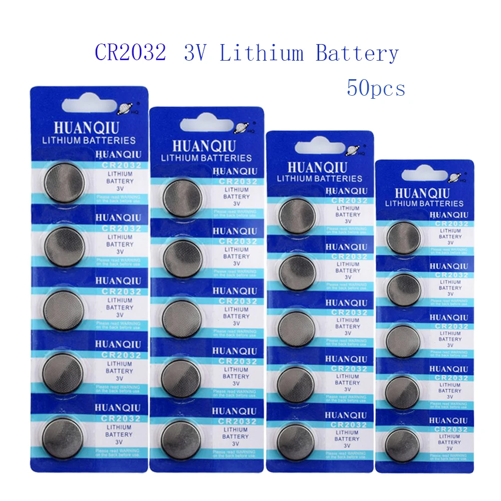 50Pcs CR2032 210MAh แบตเตอรี่ปุ่ม BR2032 ECR2032 DL203เซลล์แบตเตอรี่ ...
