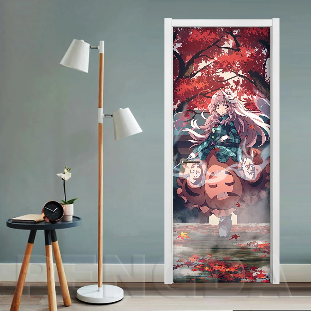 Самоклеящиеся обои для обновления DIY аниме девушка ПВХ наклейки на дверь