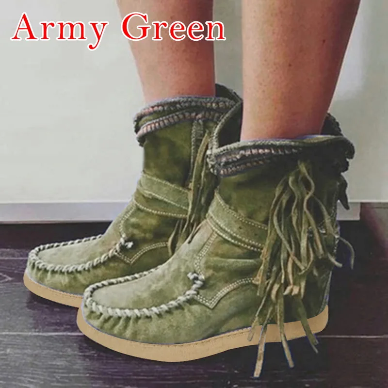 Зимние ботинки; классические ковбойские ботинки с бахромой в западном стиле для женщин; кожаные женские ковбойские ботинки; обувь на низком каблуке; женские зимние ботинки; коллекция года - Цвет: Color 1