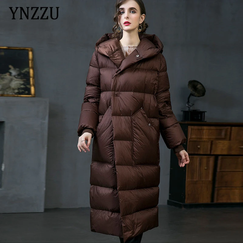 Knee Length Hooded Straight Coat White Duck Down Puffer Jacket 2021