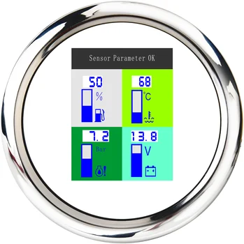 

SPR Popular 4 in 1 Auto Marine Multi-function Gauges Voltmeter 9~32V Fuel Level Water Temp Oil Pressure 10 Bar With Alarm