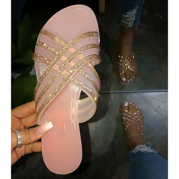 

Summer Slippers Women Rhinestones Casual Shoes Woman Beach Jelly Sandals Outdoor Non Slip Comfort Bling Flip Flops Big Size
