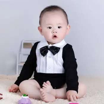 

Male Baby Long Sleeve Robe Crawling Suit Baby Gentleman Bow Black Children'S Wear