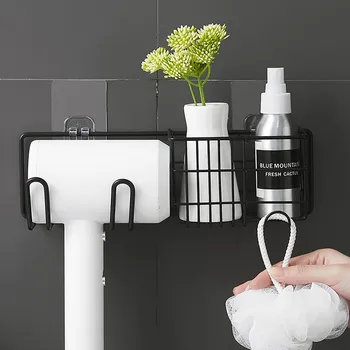 

Metal Hair Dryer Rack Wall Mounted Electric Shaver Storage Shelf Bathroom Shampoo Shower Gel Toothbrush Organizers