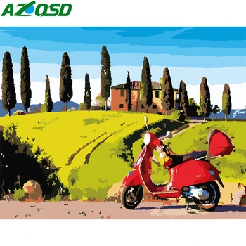 

AZQSD DIY Coloring By Numbers Landscape Handpainted Gift Art Unframe Painting By Numbers Tree On Canvas Home Decoration