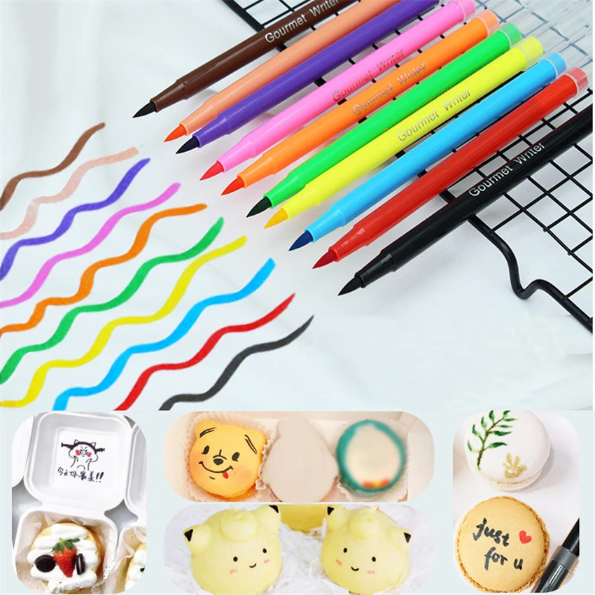 

10color Edible Pigment Pen brush Food Coloring Pen For Drawing Biscuits Fondant Cake Decorating Tools Cake DIY draw tool