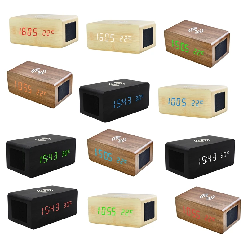 Деревянный Будильник с Bluetooth-динамиком Настольные Цифровые часы USB