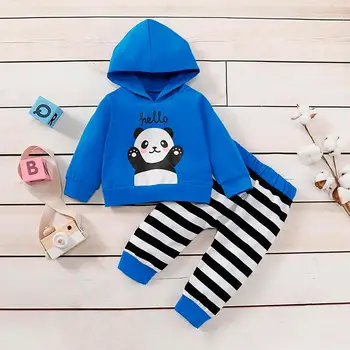 

Toddler Baby Long Sleeve Panda Printed Hoodie Sweatshirt Tops+Striped Pants Fashion outfit Kids Spring Autumn Cute Set Clothes