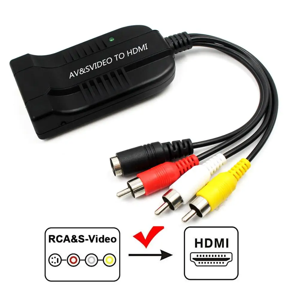 Adattatore Convertitore Video Av S Video A Hdmi Convertitore Video Hd 720P/1080P Risoluzione Commutabile Per Tv Vhs Vcr Dvd