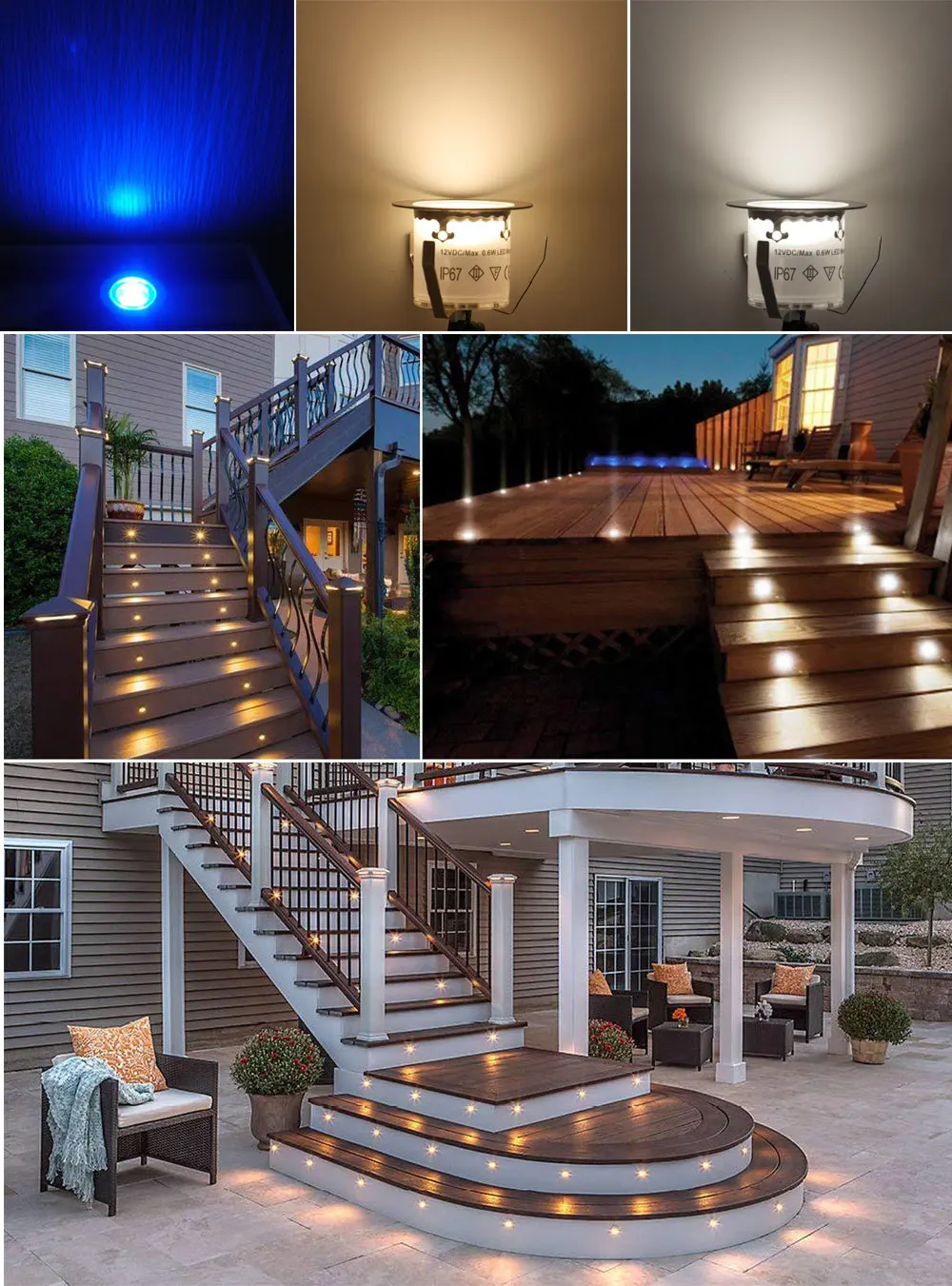 Description Picture 4 of item1-16PCS 12V LED Deck Lights IP67 Waterproof Landscape Deck Lighting Recessed Underground Lamp Garden Pathway Stairs Decoration