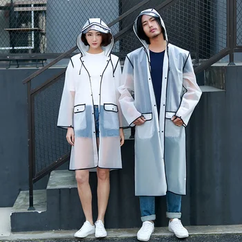 

Outdoor Rain Coat Women Covered Transparent EVA Girls Raincoat Travel Waterproof Rainwear Adult Poncho With Pocket