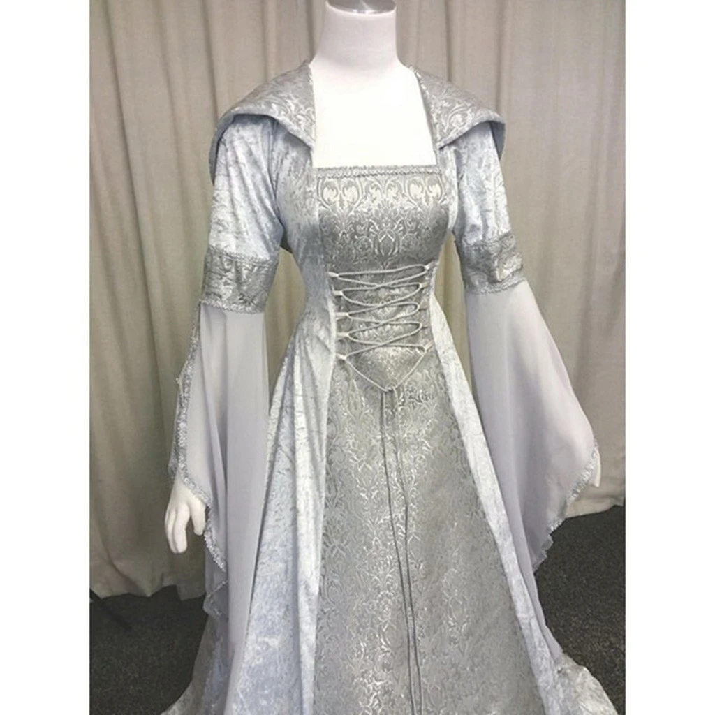 FREE OSTRICH Medieval Dress Gown Robe Palace Princess Dress Adults Vintage Evening Hooded Long Sexy Party Halloween Costume 1014
