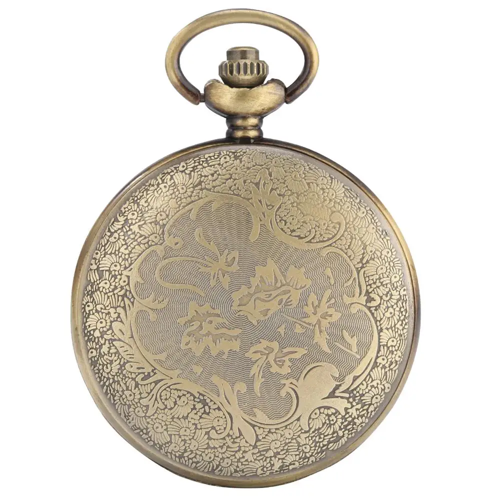Quartz Pocket Watch Retro Bronze Necklace Analog Pendant Full Hunter Antique Vintage Chain Clocks For Men Women