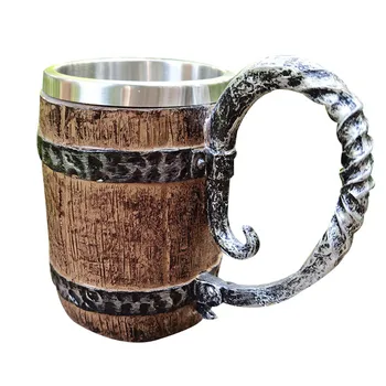 

Wooden Beer Mug Retro Simulation Wooden Barrel Double Layer Stainless Steel Beer Cup Coffee Mug Handmade Beer Mug E2S