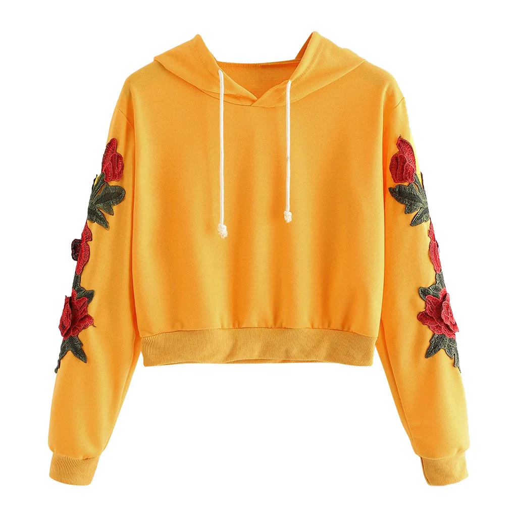 JAYCOSIN Fashion Women Casual Rose Applique Long Sleeve Sweatshirt Casual Popular Chic Solid Elegant Blouse Sweatshirt