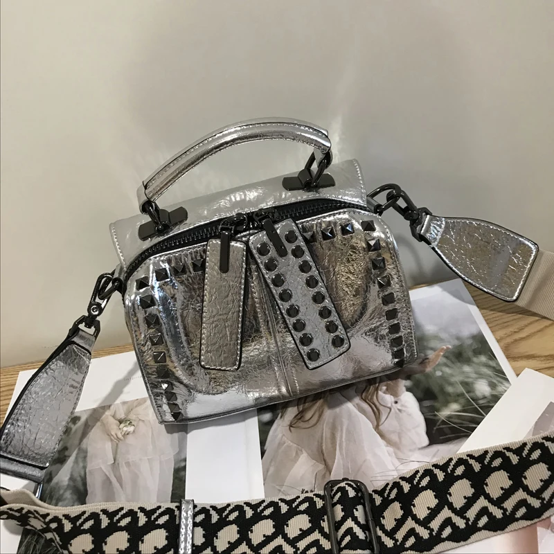 

Bags for Women 2020 New Fashion Handbag Cracked Pattern Wide Shoulder Strap Rivet Single Shoulder Messenger Bag Tide Bolso Mujer