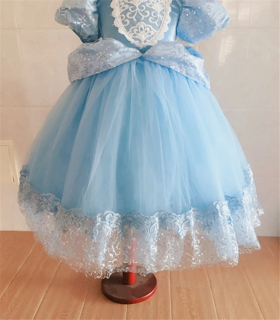 Girls Blue Cinderella Dress Summer Puff Sleeve Embroidery Flower Dresses For Girls Princess Dress Up Birthday Party Fairy Frocks Aliexpress