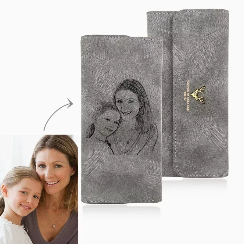 Goede Custom Foto Graveren Portemonnee vrouwen Foto Gegraveerd Trifold Foto Portemonnee Lange Sectie Hand Houden Lantaarn Purse Holiday Gift