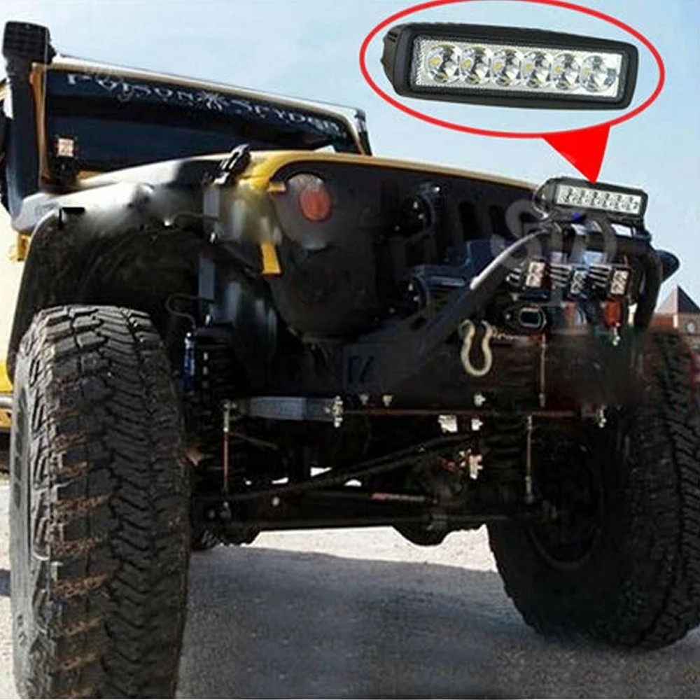 18W 12V LED Work Light Bar 6Leds Spotlight Flood Lamp Driving Fog Offroad White Work Car Light for Ford Toyota SUV 4WD led beams (12)