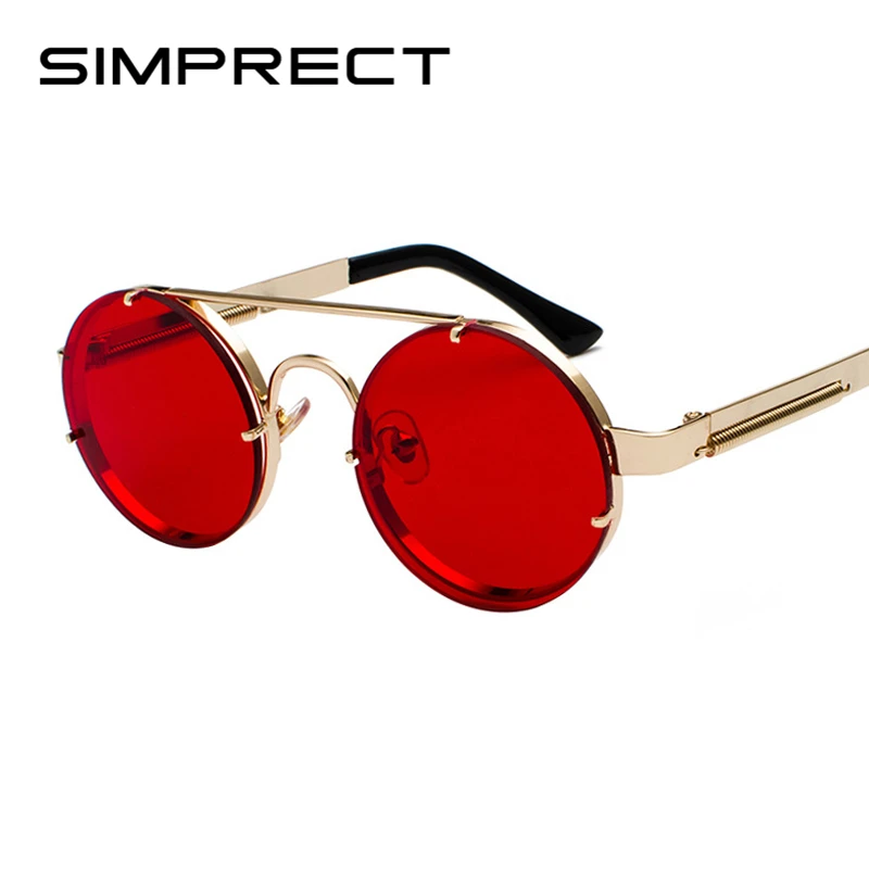 SIMPRECT, готические, стимпанк Солнцезащитные очки, женские,, металлические, зеркальные, круглые солнцезащитные очки, Ретро стиль, панк стиль, солнцезащитные очки для мужчин