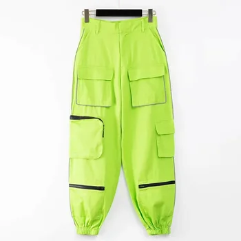 

Handsome Reflective Big Pocket Cargo Pants Spring Autumn New Glowing Harajuku BF Sweatpants Hip Hop Loose Female Trousers