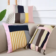 

Pink Geometric Cotton Embroidery Home Decor Cushion Cover Ivory Loop Tufted Pillow Cover for Home Decoration Bedroom