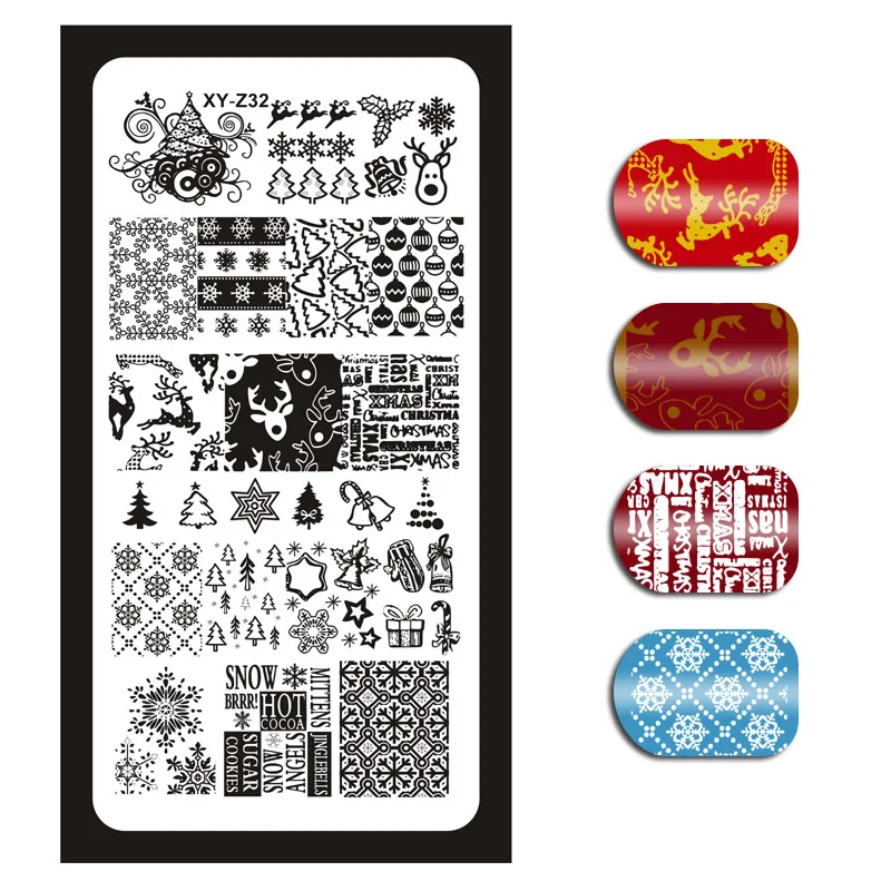 

Nail Plate XY-Z32 Nails Printing Template Xmas Tree Jingle Bell Deer Image Nail Painting Steel Plate 6*12 Nail Stamping Plates