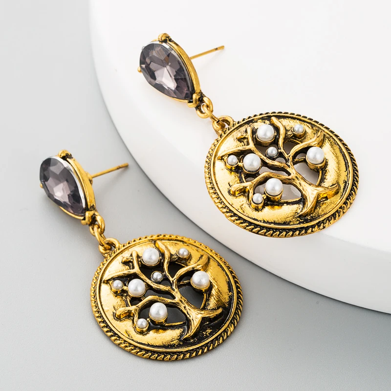 

Za Brand 2020 New Arrivals Korean Earrings Foe Woman High Quality Hollowing Out Round Wishing Tree Resin and Pearl Drop Earrings