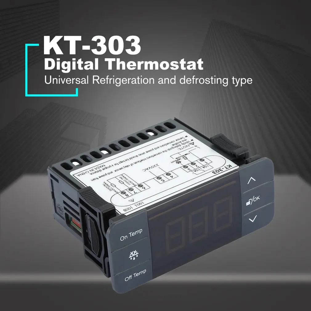 KT-303, цифровой регулятор температуры, терморегулятор, термостат, термопара, датчик с функцией холодильного размораживания