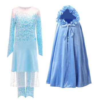 

New Dress for Girls Clothing ice snow Aisha Princess Set Christmas Cosplay Elsa Birthday Party Sky Blue Princess Dress 3-12 Year