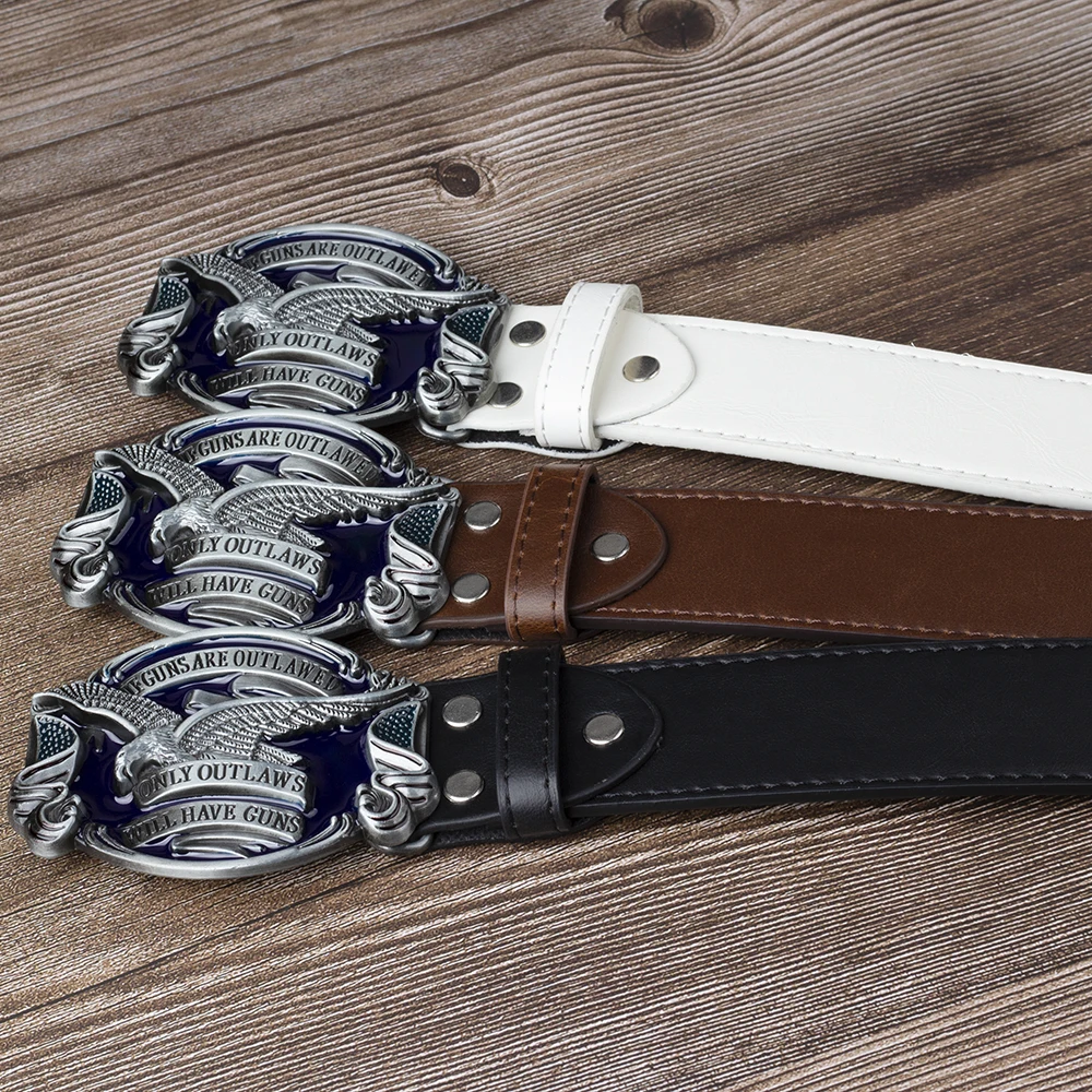 leather belt Eagle Belt for Men Jeans ONLY OUTLAWS WILL HAVE GUNS Metal Buckle Cowboy branded belt for men