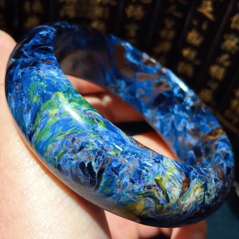 

Top Natural Blue Pietersite Bangle bracelet Jewelry For Woman Man Bracelet Crystal 19x8mm Beads Stone Stretch Inner Diamond 56mm