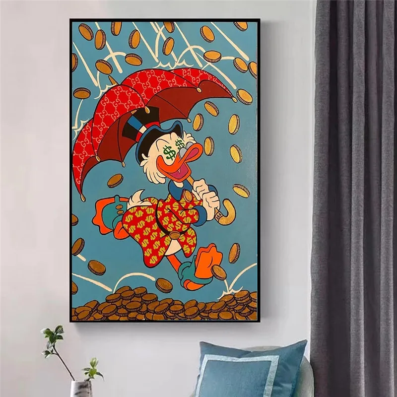 Money Gold COINS of Rain Canvas Paintings Graffiti Art Funny Wall Picture Alec Monopoly Scrooge Mcduck Posters Prints Decor | Дом и сад