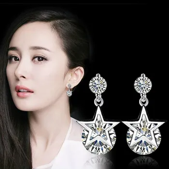 

PXCHZQ 925 Sterling Silver Jewelry High Quality Retro Classic Simple Pentagram Cube Zirconia Hot Sale Stud Earrings