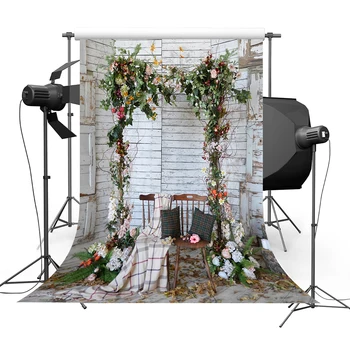 

Photography Backdrops Flower Tree Chair Decorated Wooden Floor Wall Background Photocall Photobooth Photo Shoot