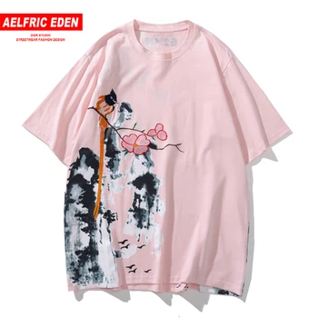

Aelfric Eden Hip Hop T Shirt Men Ink Painting Embroidery Casual Tshirts 2020 Streetwear Summer Fashion Loose Cotton Short Sleeve