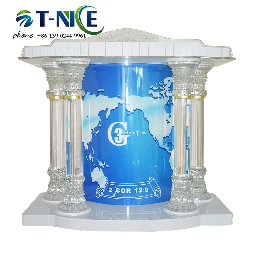 Fashion Design Pulpit Crystal Column Lectern Acrylic Church Podium Organic Glass Lectern Commercial Furniture