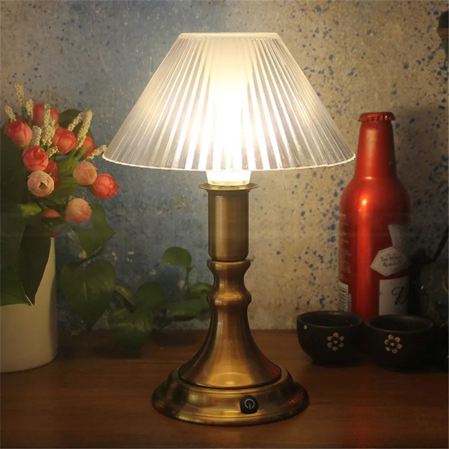 

American Lampshade Metal Touch Table Lamp Mushroom Desk Night Light Retro Cordless Sensor for Bar Restauran Lamp Bedroom Bedside