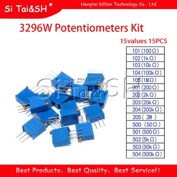 

15values 15PCS 3296W Potentiometers Kit 3296W-1-103LF 101 102 103 104 105 201 202 203 204 205 500 501 502 503 504 each 1pcs