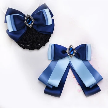 

2 Pcs/set Bow Tie Hair Accessory Rhinestone Office Lady Fashion Pretty Bow Knot Barrette Hair Clip Cover Net Bun Snood