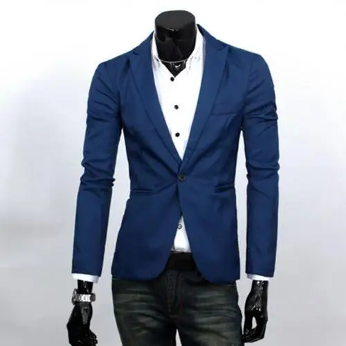 Sapphire Blue XXL Осенние мужские блейзеры на одной пуговице, Мужской Блейзер, мужской костюм, пиджак, Мужской Блейзер, верхняя одежда - Цвет: Sapphire Blue XXL