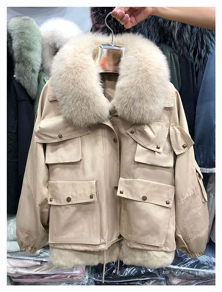 2020 New Women Rex Rabbit Parkas Fox Fur Collar 