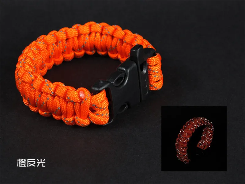Orange 9 cores high-strength reflective Paracord bracelet Emergency Survival Bracelet Rope with Whistle Buckle Outdoor Camping - Цвет: Orange