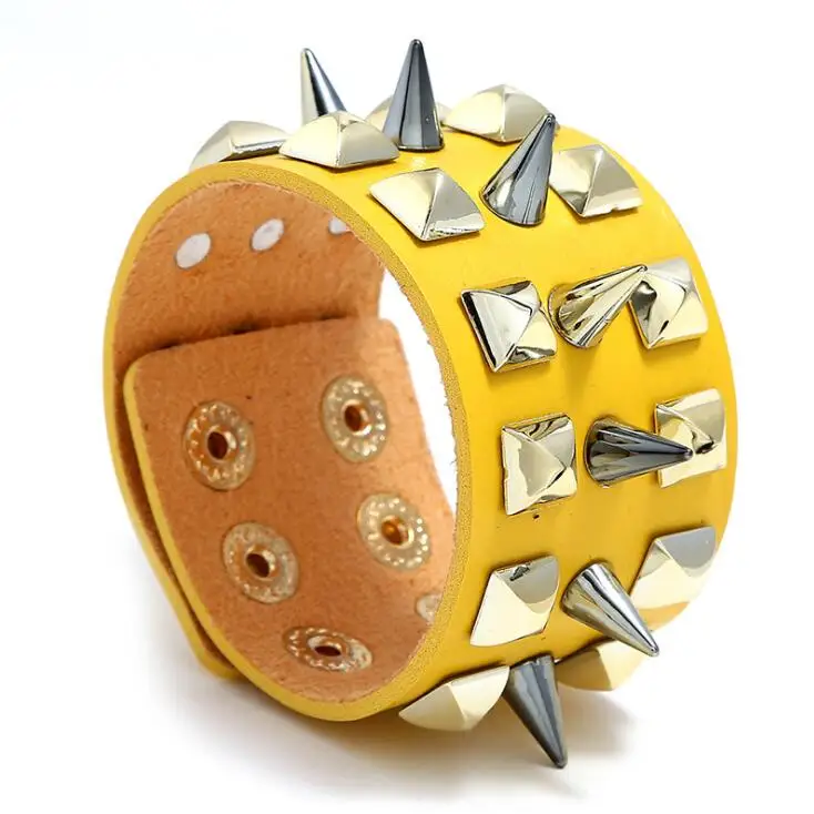 Готический панк-рок для мужчин и женщин широкий кожаный браслет манжеты Cuspidal заклепки-шипы конусный браслет на запястье браслет унисекс Байкер ювелирные изделия