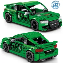

Technical Famous Sport Green Car Model Building Blocks Moc Pull Back Function Speed Vehicle Bricks Toys for Boys Holiday Gifts