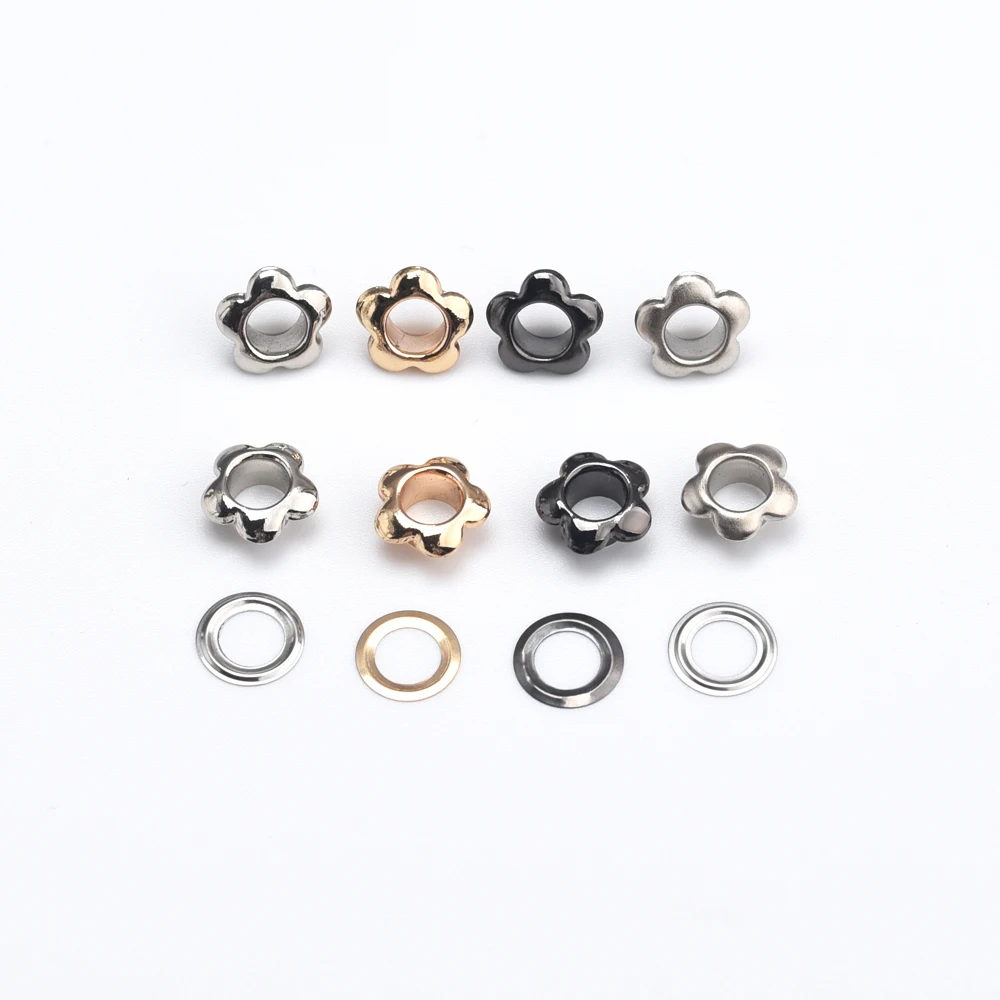 Inner hole 6mm metal brass eyelets +washer flower shape metal grommets 200sets/lot silver/black/gold JY-015