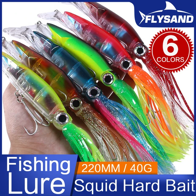 FLYSAND Large Simulation Squid Hard Fishing Lures Baits Lifelike Swimbait  Octopus Bait With 2 Treble Hooks