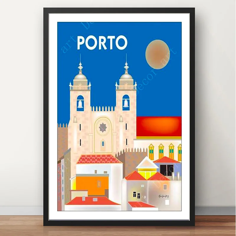Порто-собор, португальский музыкальный дом, винтажный туристический плакат, холст, живопись, плакат из крафт-бумаги, покрытая Наклейка на стену, домашний декор, подарок