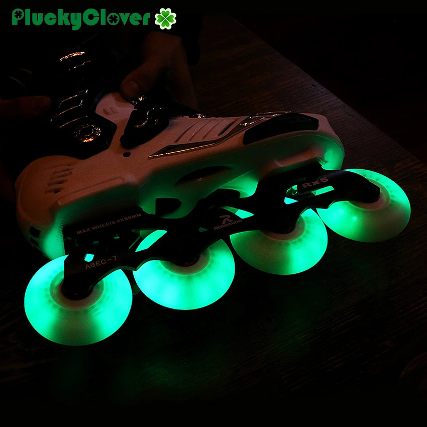 4pc LED Flash Roller Wheel 90A 72 76 80mm PU Inline Roller One Row Skate Wheel Luminous Slalom Sliding Skates Blade Fsk Wheels