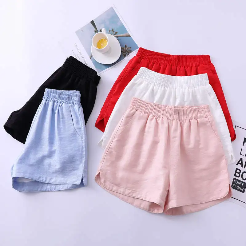 

Plus Size Casual Shorts Women Loose High Waist Wide Leg Shorts Female Pink White Women Thin Cotton And Linen Summer Shorts C7257